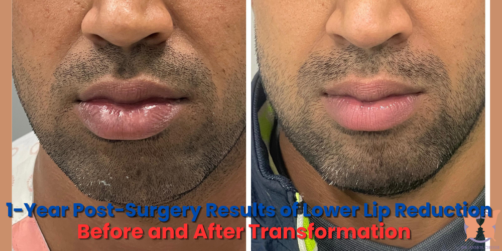 1-year post-surgery results of lower lip reduction – before and after transformation