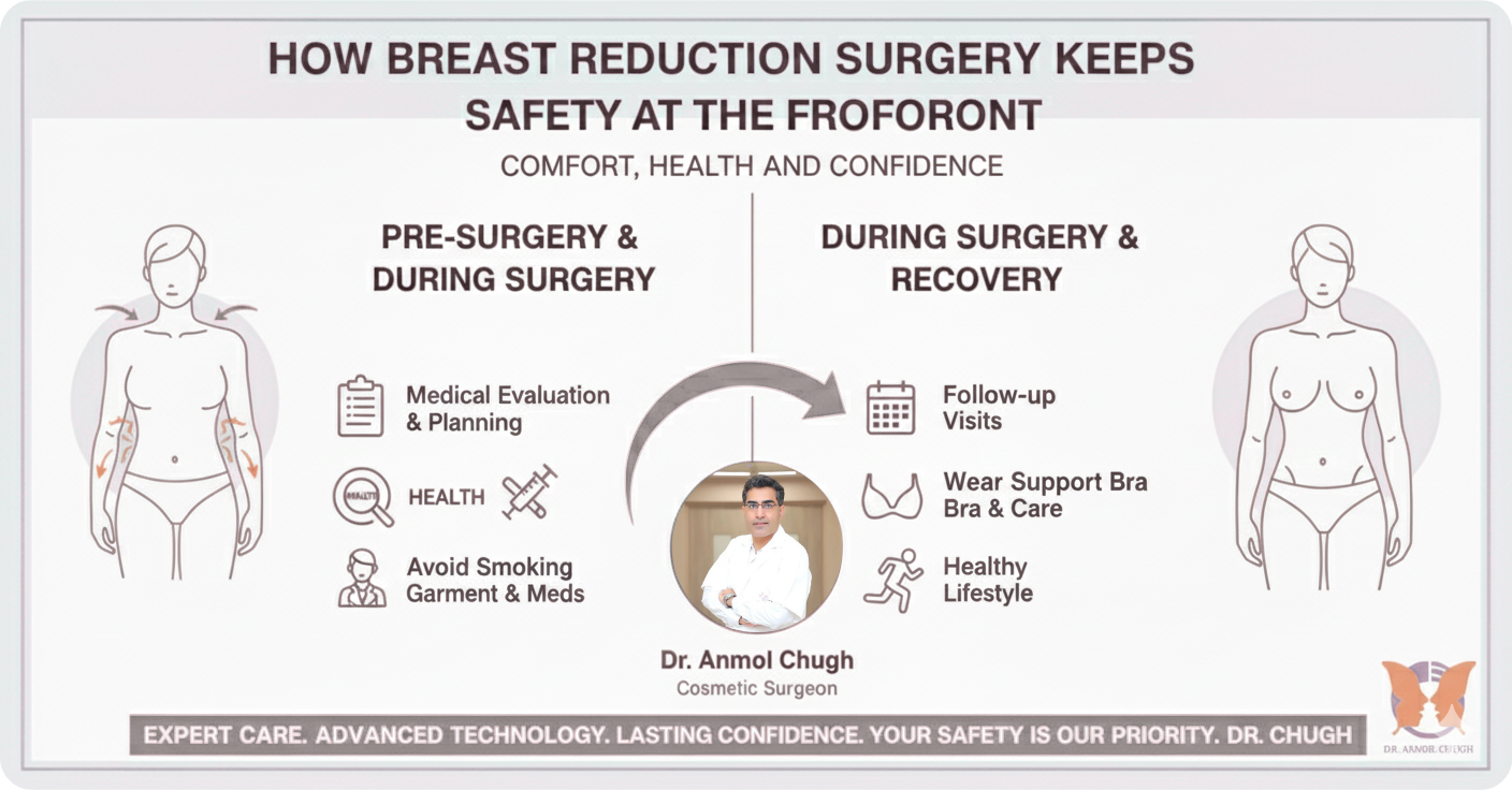 Breast reduction surgery with advanced safety protocols and expert surgical care
