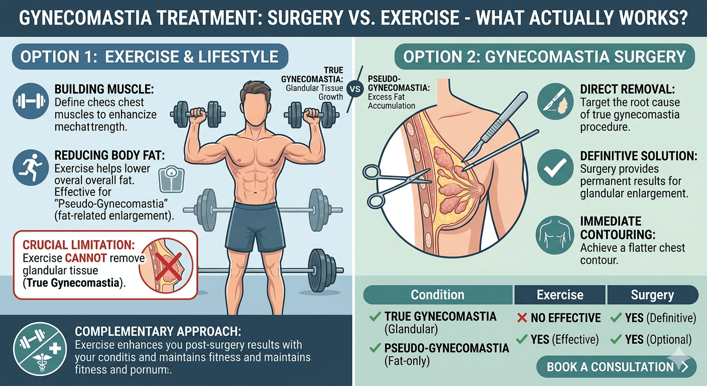 Comparison of gynecomastia surgery and exercise for male chest reduction