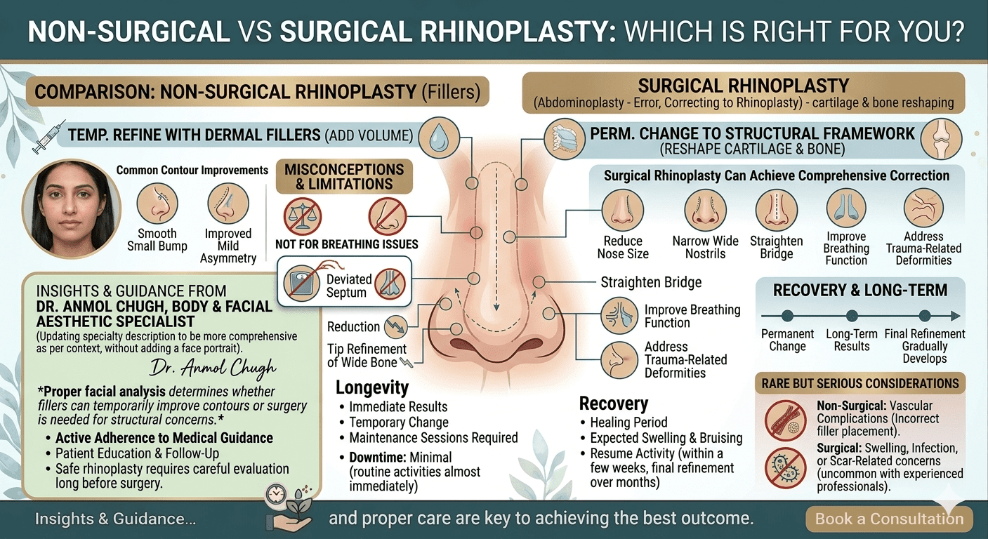 Comparison of non-surgical and surgical rhinoplasty procedures