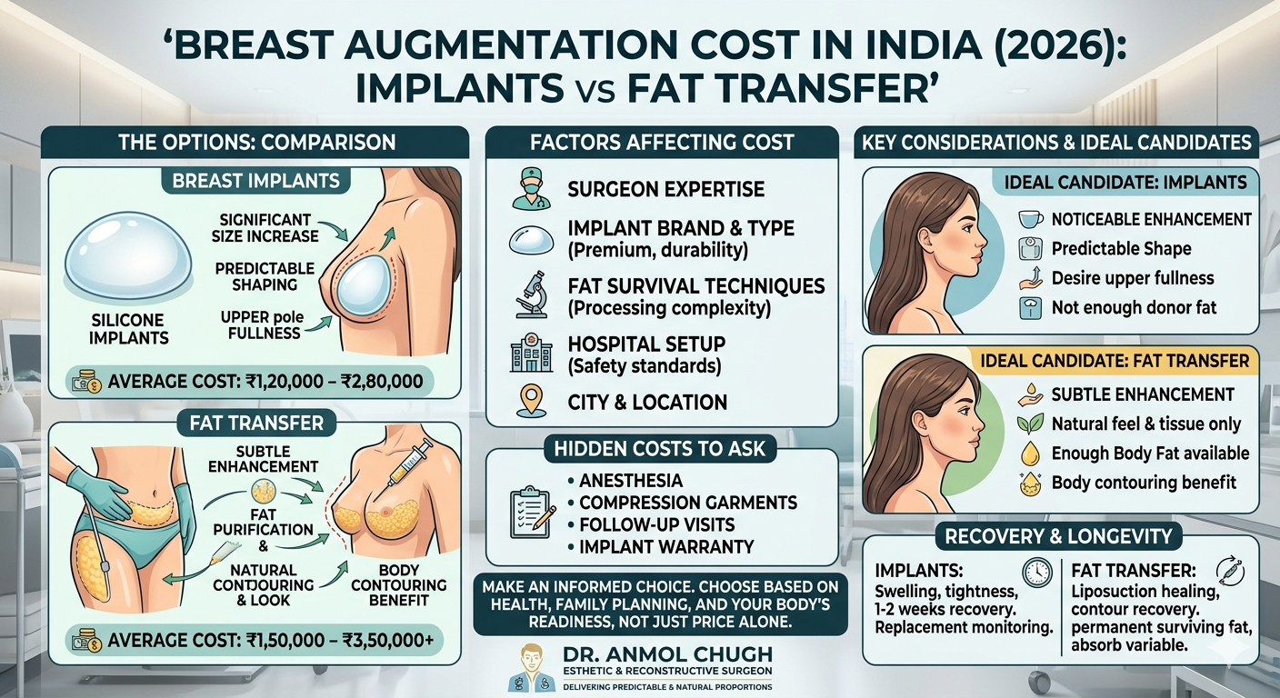 Breast augmentation cost comparison between implants and fat transfer in India