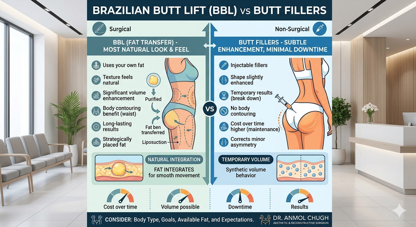 Comparison of Brazilian Butt Lift and butt fillers for natural-looking results