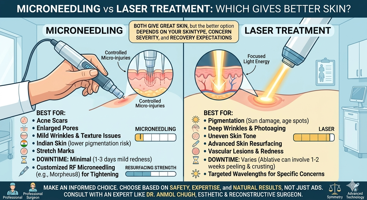 Comparison of microneedling and laser treatment for better skin results