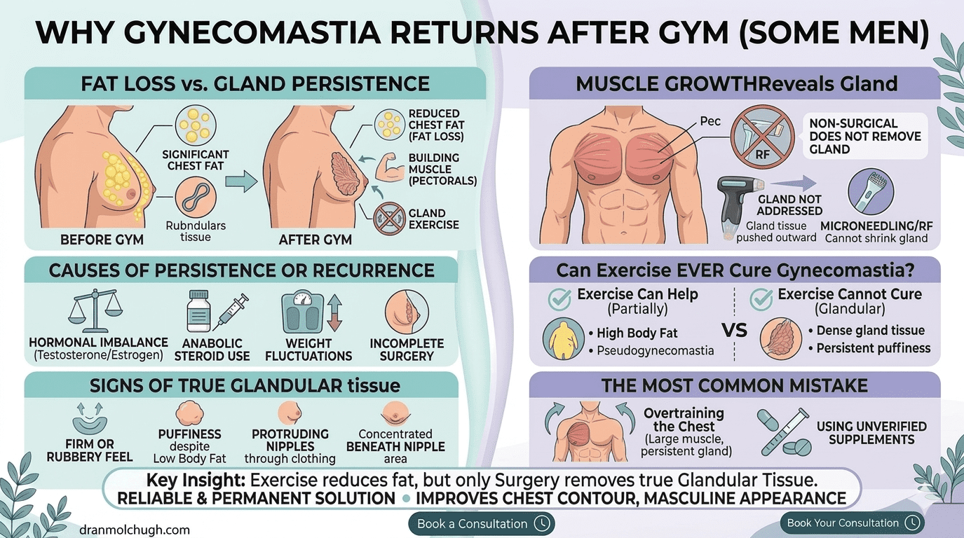 Reasons why gynecomastia may return or appear after gym workouts in men