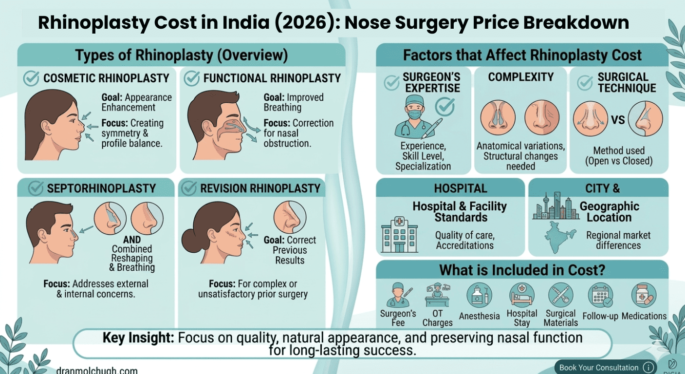 Rhinoplasty cost in India 2026 with nose surgery price breakdown