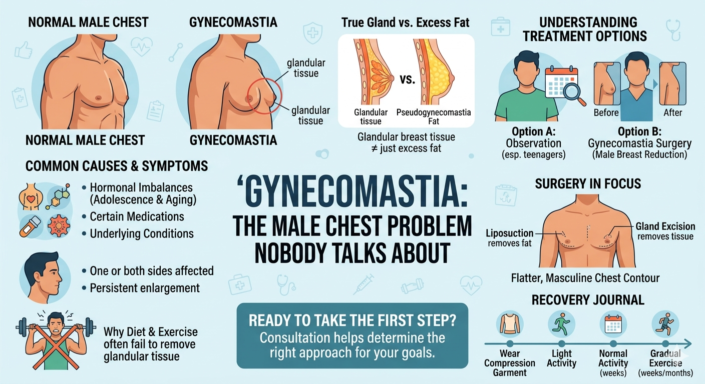 Dr. Anmol Chugh explaining gynecomastia and its impact on male chest appearance and confidence