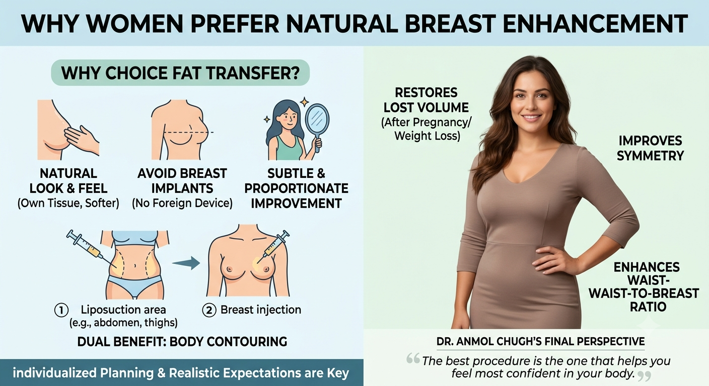 Dr. Anmol Chugh explaining natural breast enhancement options and expected results