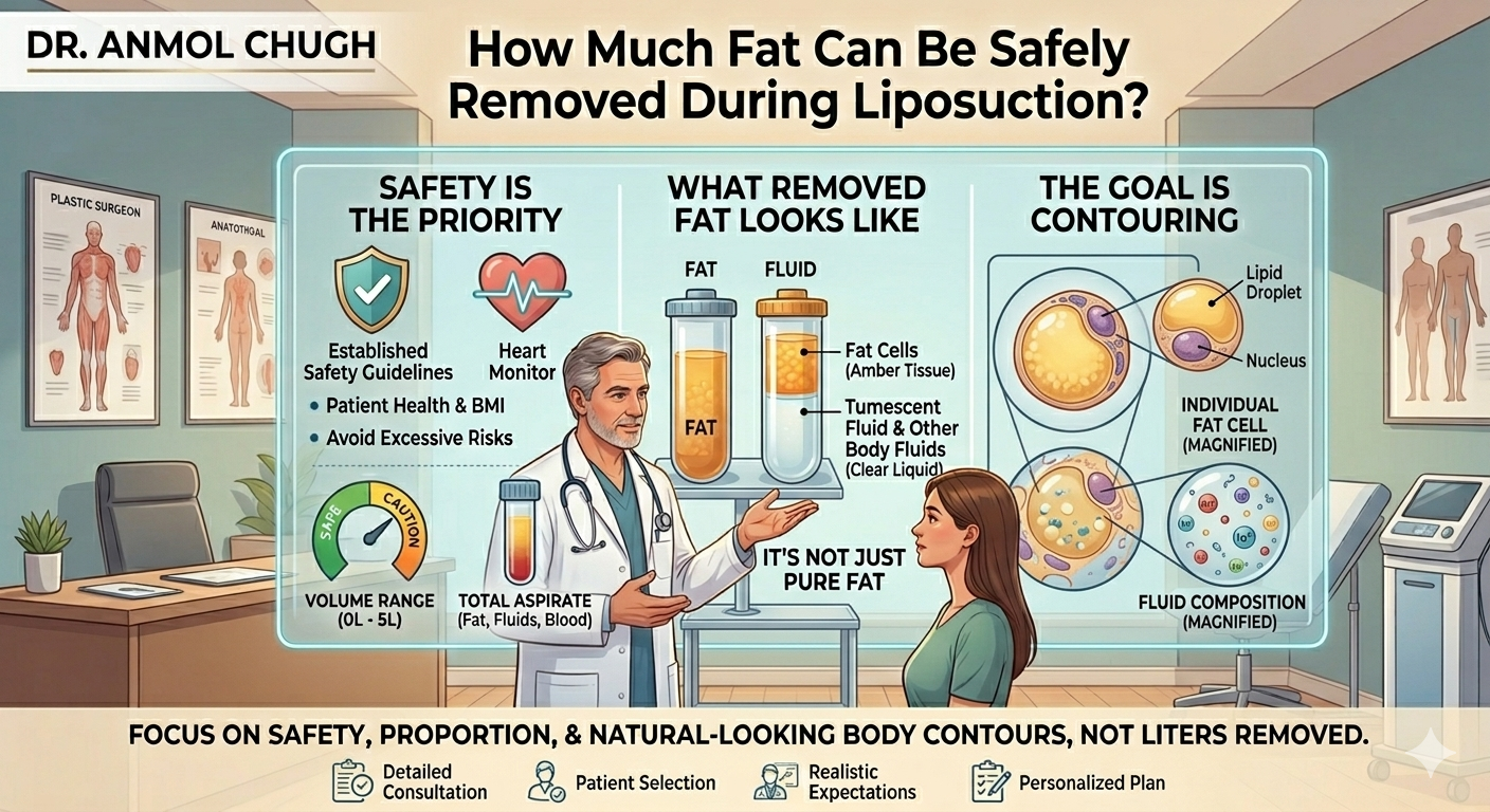 Safe fat removal limits and results during liposuction surgery