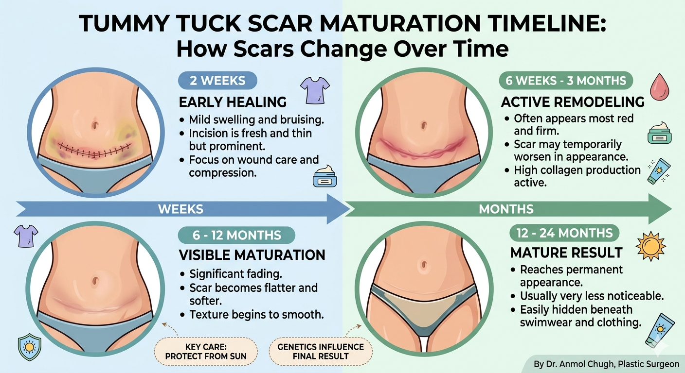 Tummy tuck scar healing stages and appearance changes over time