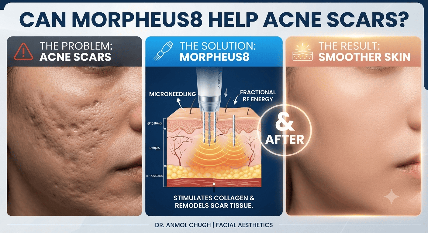 Dr. Anmol Chugh explaining how Morpheus8 helps improve acne scars and skin texture