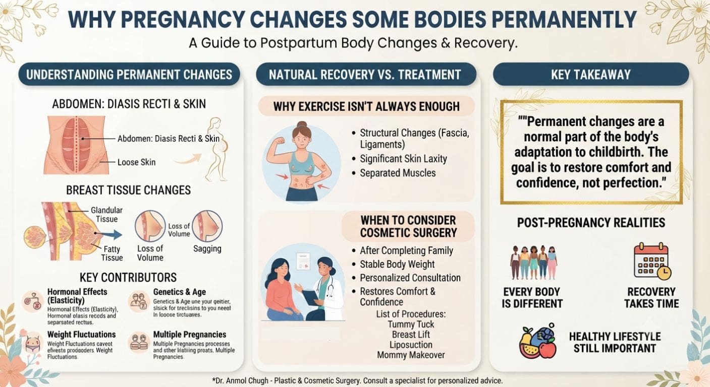 Dr. Anmol Chugh explaining why some body changes after pregnancy can be permanent and how they can be treated